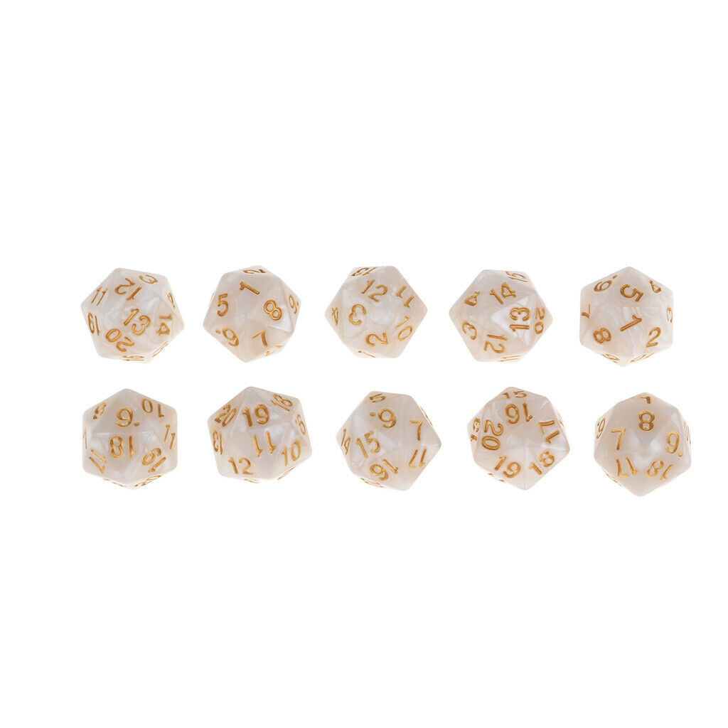 10 Pack of Twenty Sided Dice D20 Playing D&D RPG Party Games Dices White