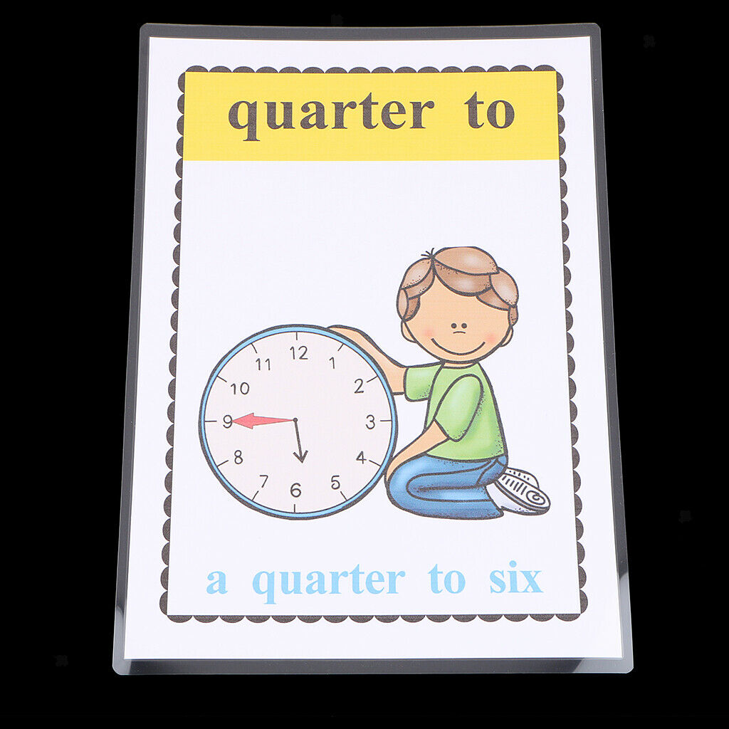 30*22cm Large Preschool Educational Sight Word Flashcards - Clock Time 5Pieces