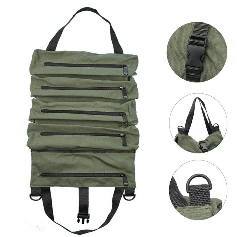 Green Car Tool Storage Bag Portable Roll Pouch Hanging Tool Zipper Carrier Bag