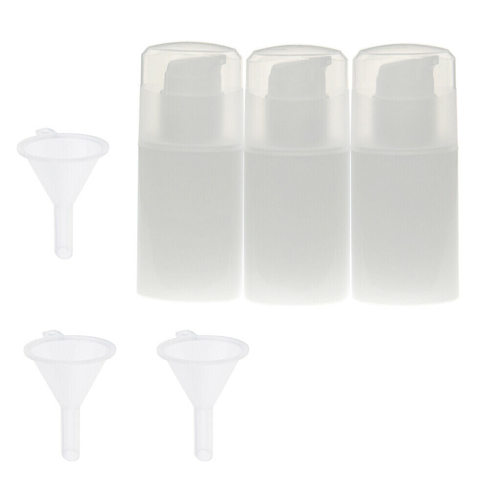 3 Pieces Empty Refillable Airless Lotion Pump Cosmetic Bottle With 3 Funnels