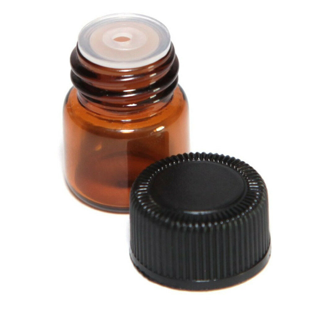 1ml Amber Glass Essential Oil Bottle, Orifice Reducer & cap 12pcs
