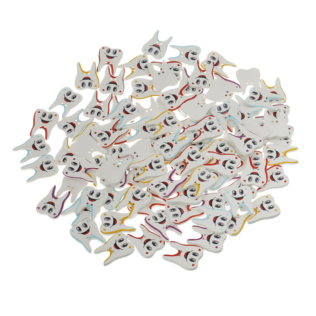 100pcs Cute Tooth Shape Wood Decorative Button Scrapbooking Embellishment