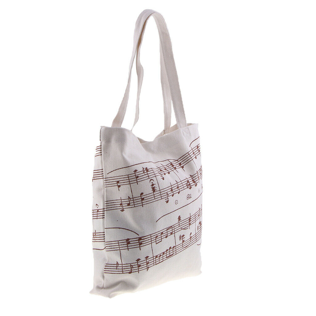 Women Girls Casual Music Notes Tote Shopper Bag Shoulder Handbag White