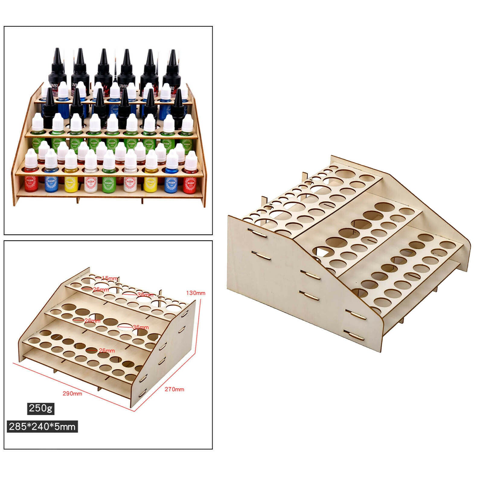 64 Jars Module Craft Epoxy Paint Tool Wooden Storage Rack