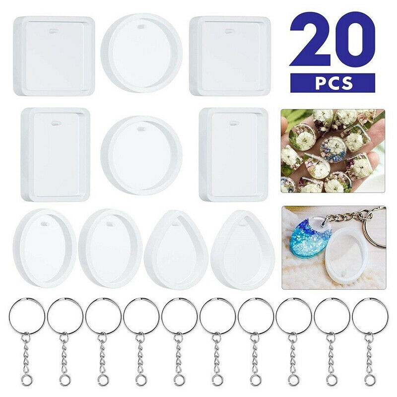 20pc pendant drop round square oval mirror epoxy mold with key ring diy k.l8