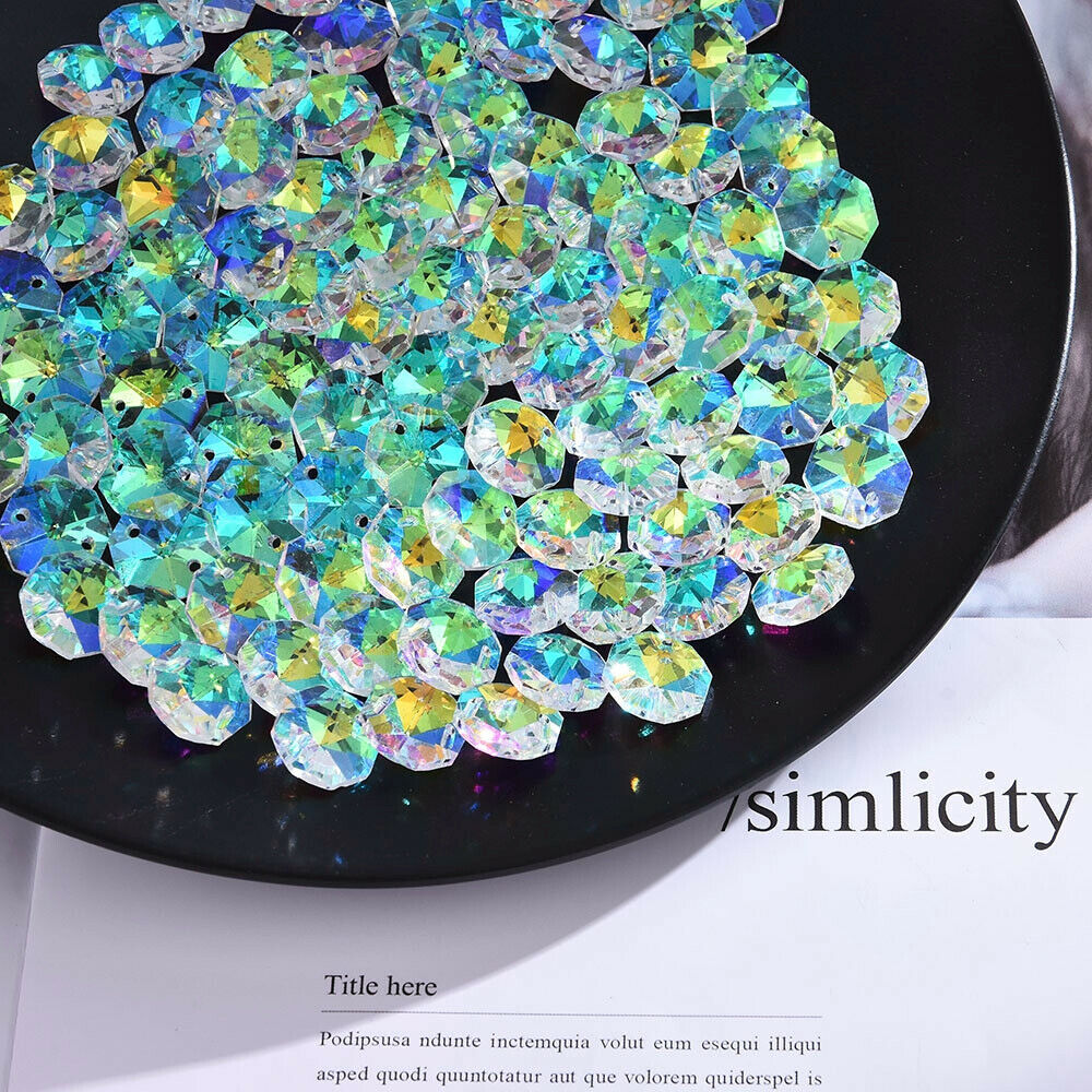 100x AB Aurora Octagonal Bead Crystal Chandelier Suncatcher Prisms Part Pendants