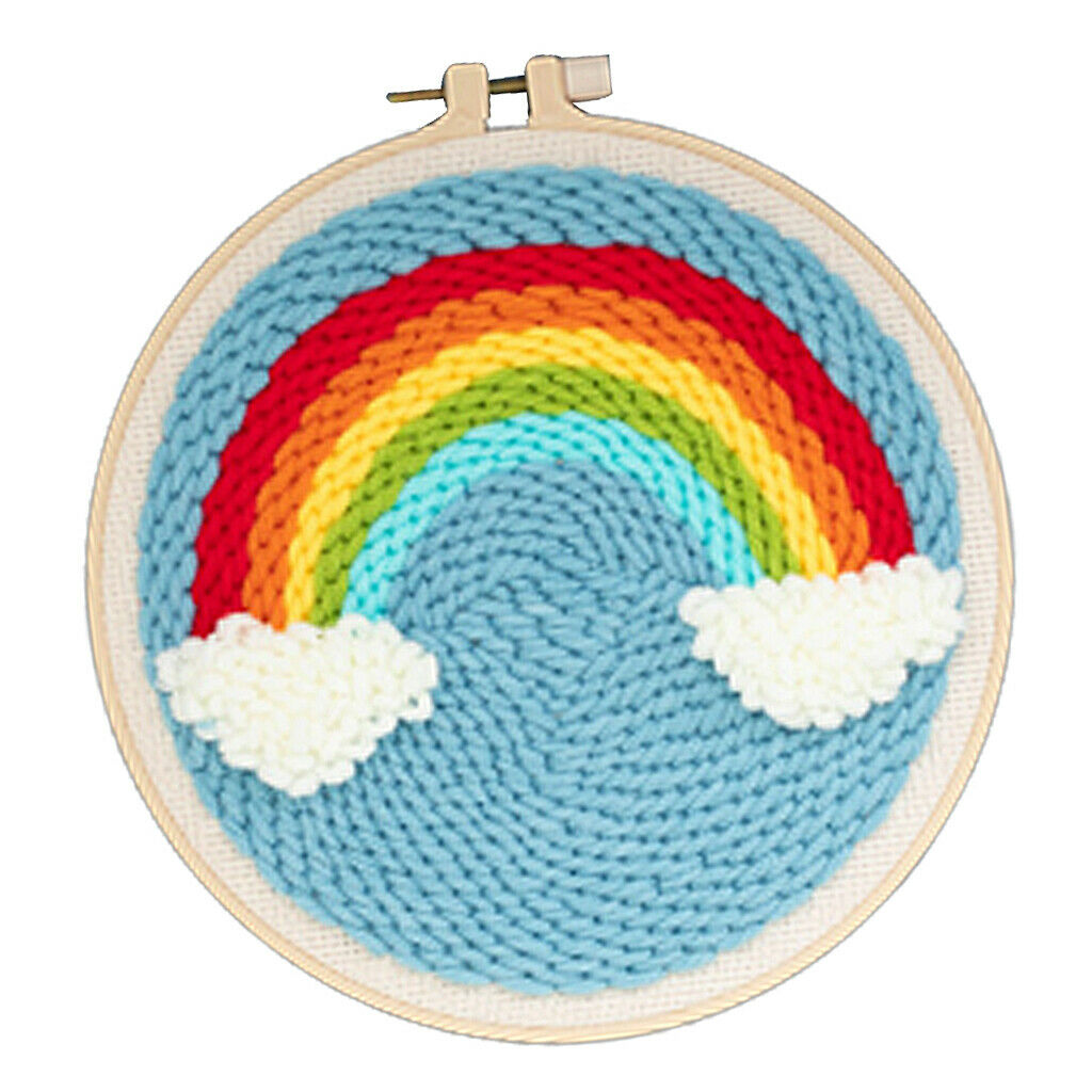 Rainbow Punch Needle Kits with Basic Tools Soft Yarn DIY Needlework 20cm
