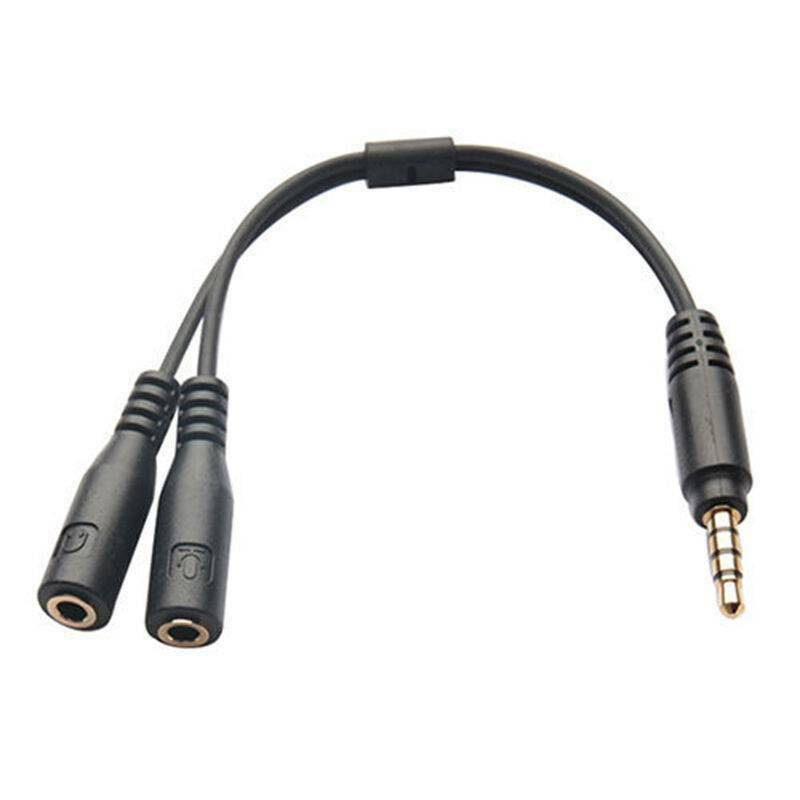 3.5mm TRRS Y Splitter 2 Female to 1 Male jack Headphone Mic Audio Adapter Cable@