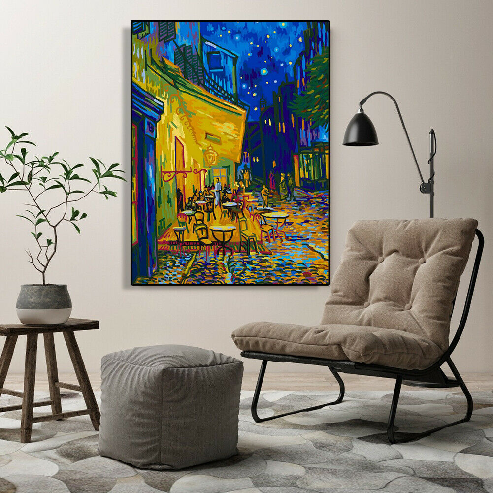 Frameless DIY Night Street Painting By Numbers Kit Hand Painted Oil Picture @