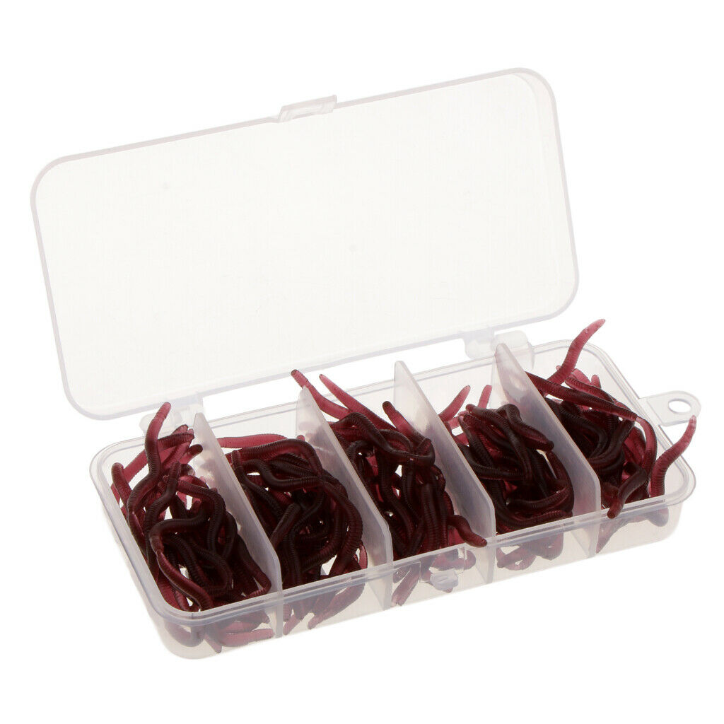 150pcs Artificial Worm Earthworm Maggot Soft Fishing Lure Hook Bait Red