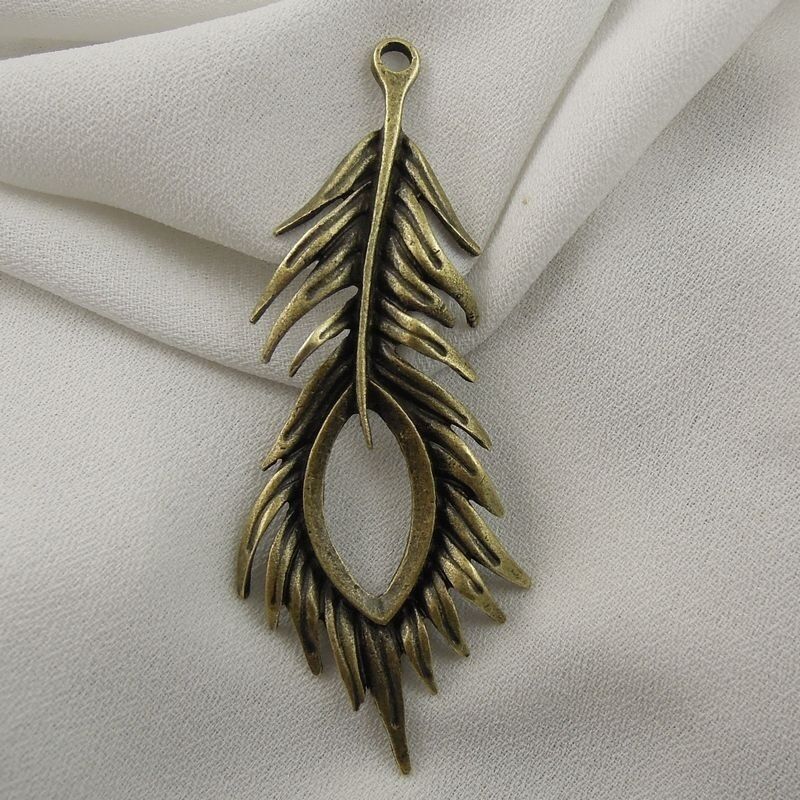 5 pcs Antiqued Bronze Alloy Peacock Feather Pendant Jewelry Making Craft 67x28mm