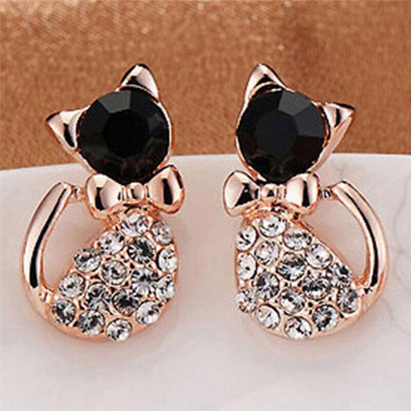 1 Pair Women Fashion Earrings Elegant Cat Crystal Rhinestone EarStudEarrin.l8