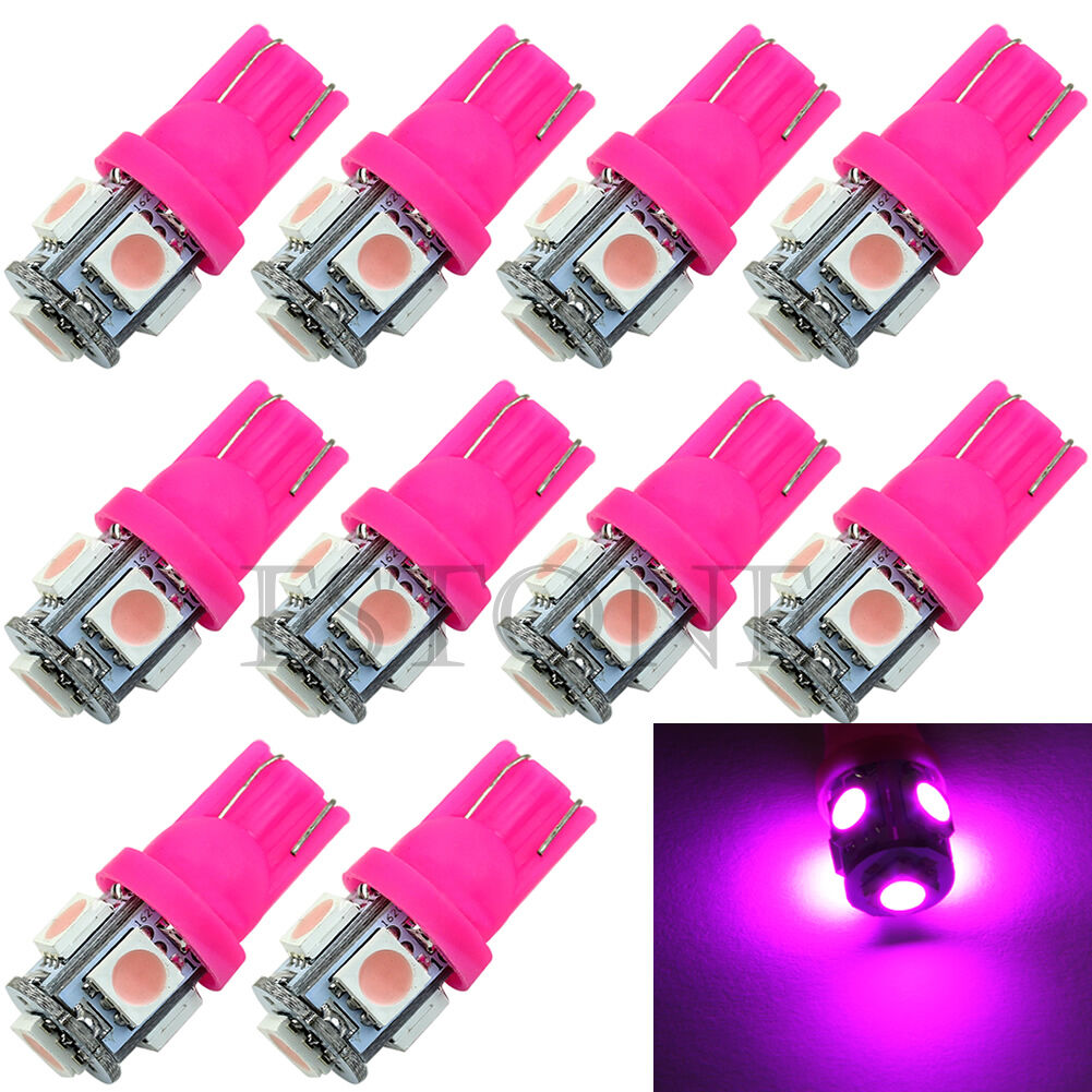 10X T10 5050 5-LED SMD 194 168 W5W Wedge Pink XENON Light Bulb Car Tail Lamp New