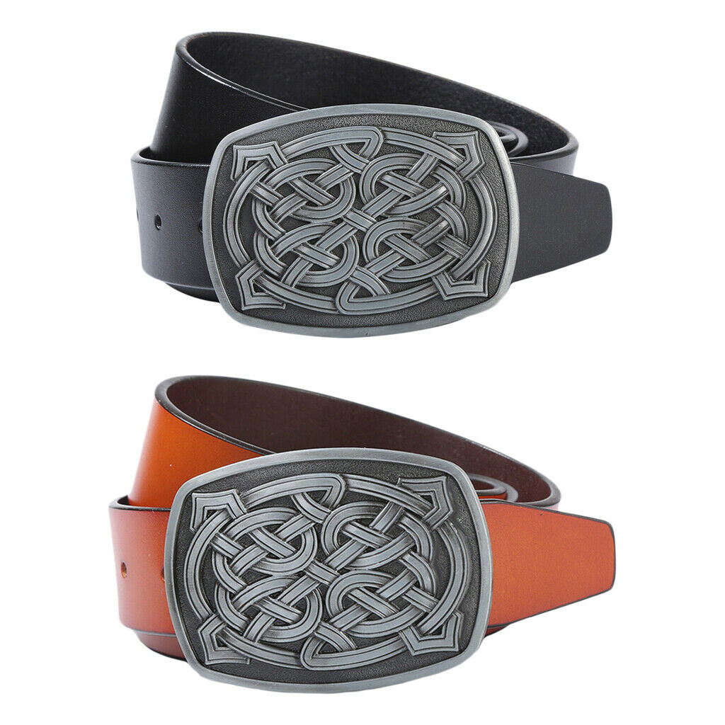 Cowboy Leather Belt Rock Celtic Belt Buckle Rectangle Jeans Accessory Black
