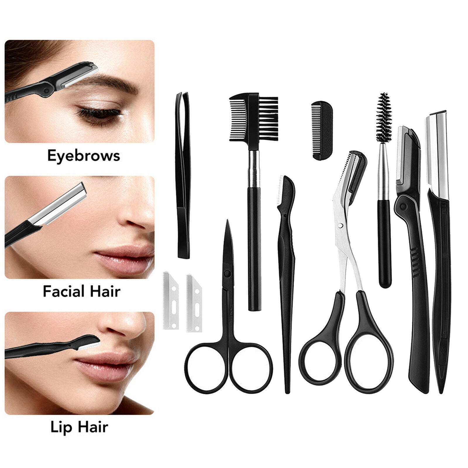 Eyebrow Kit, Professional 11 Pc Eyebrow Grooming Kit for Women with PVC Case,