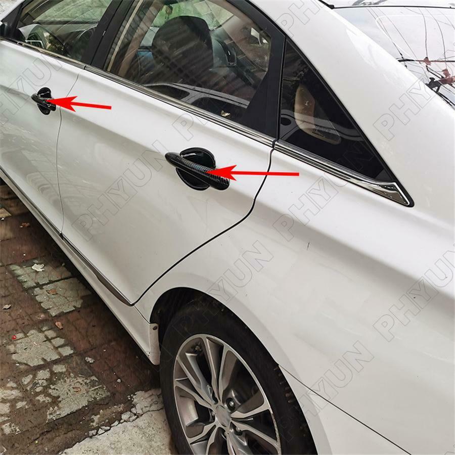 Carbon Fiber Style Outside Door Handle Covers Trims For Hyundai Sonata 2011-2014