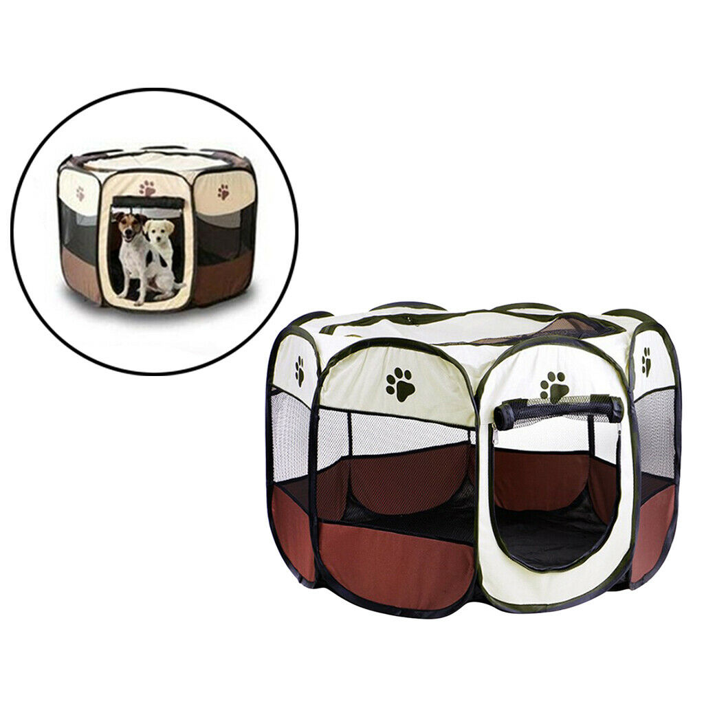Pet Folding Playpen Portable 8-Panel Kennel Fences Tent Brown_S