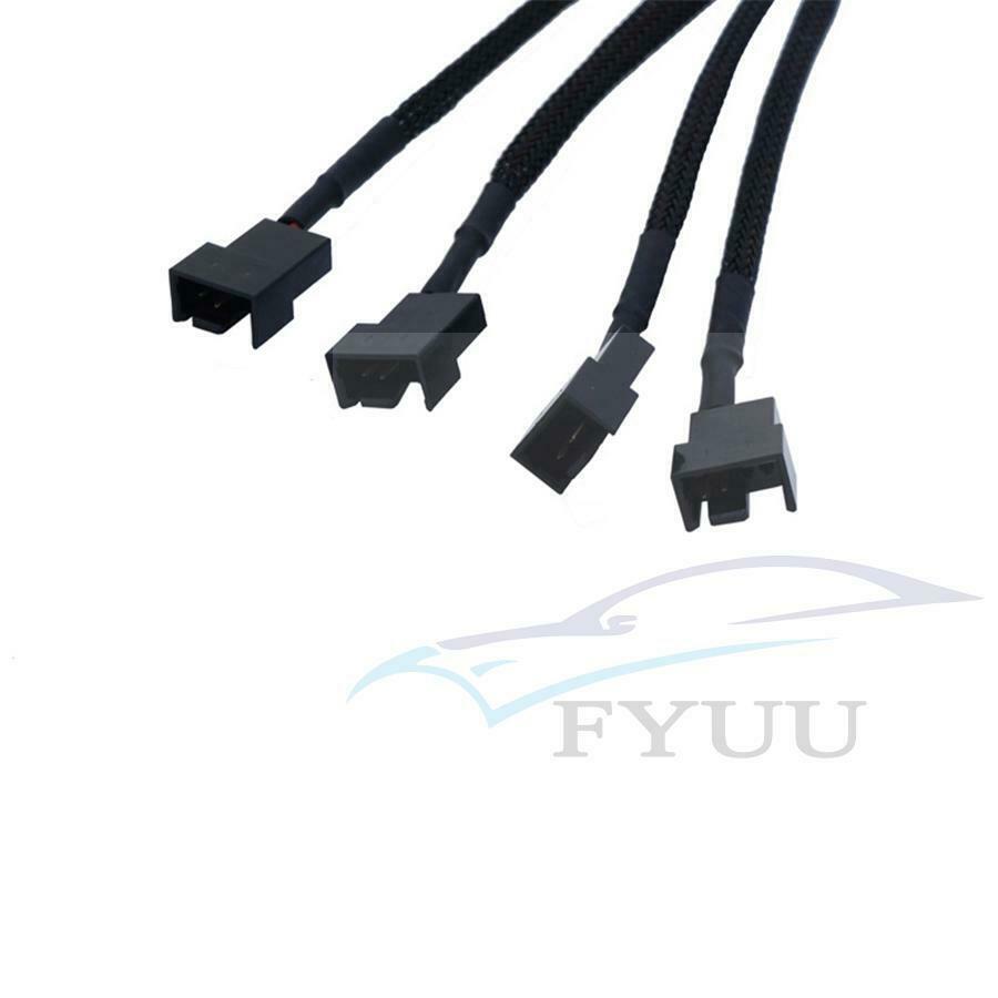 5Pcs 15-Pin Male SATA to 4 Fan 12V Sleeved Power Adapter Cable 12" / 30cm