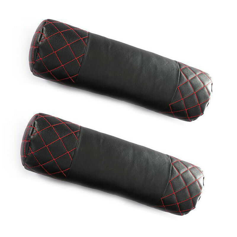 2PCS Car SUV Rest Cushion Seat Neck Pillows Headrest Sports Style PU Leather Pad