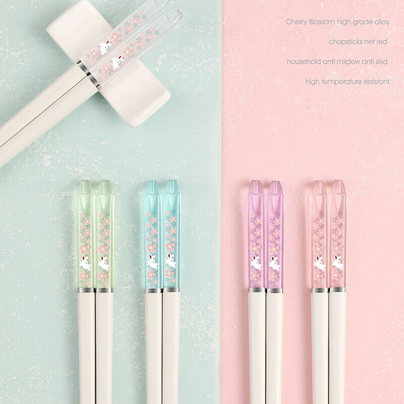 5 Pair Amber Flower Language Sakura Rabbit Pattern Alloy Chopsticks Suppl EADFA