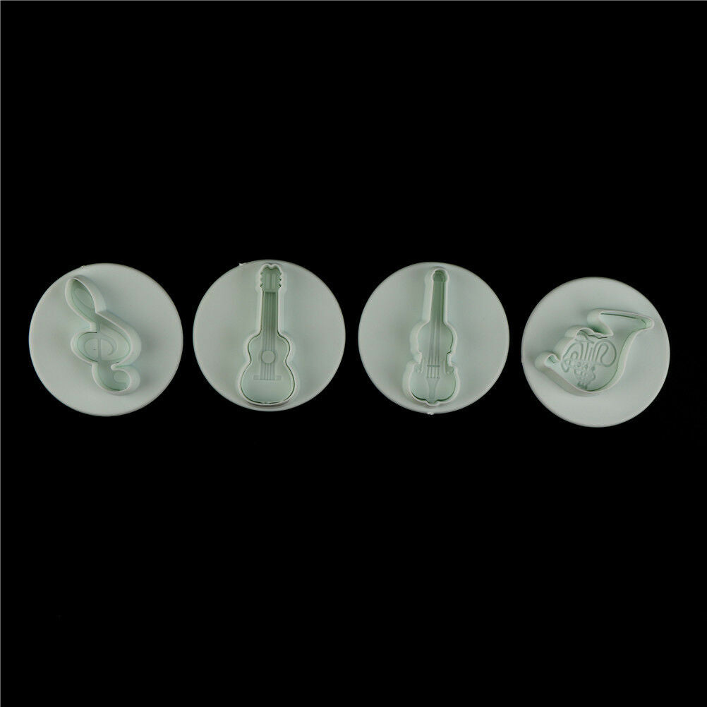 4pcs Musical Instrument Plastic Plunger Cookie Cutter Fondant Mold Cake Decor DD