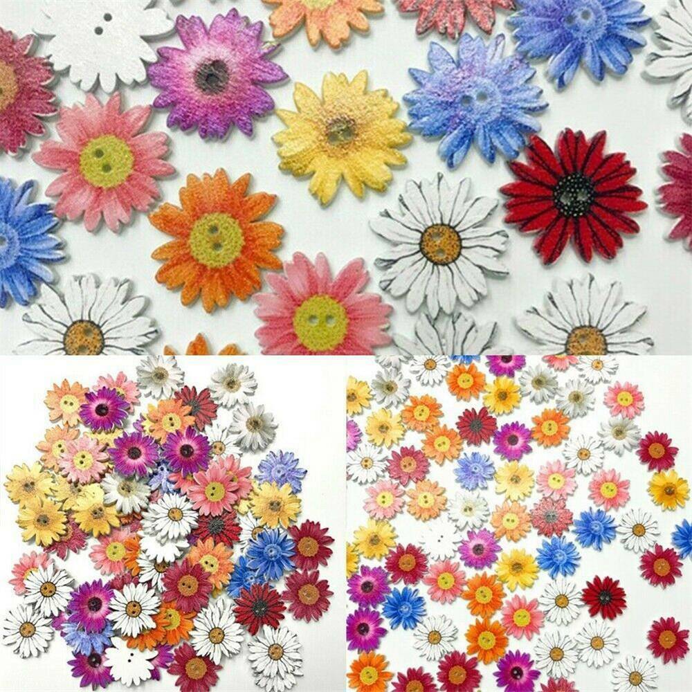 50Pcs Lot Wooden Buttons Sewing 2-holes Scrapbooking Button Crafts Flower Shape