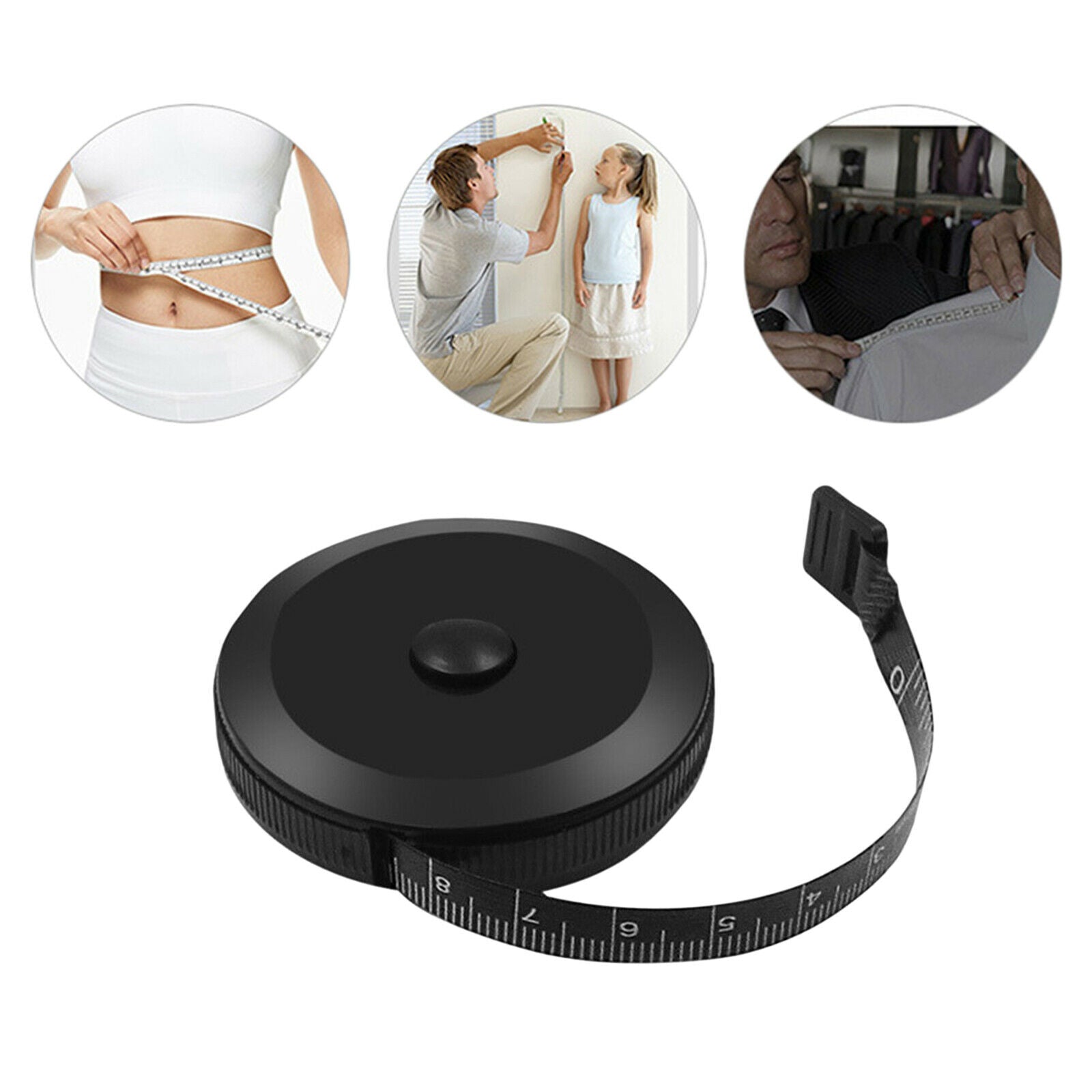Portable Tape Measure Measuring for Body Measurements Black Dual Sided 150cm