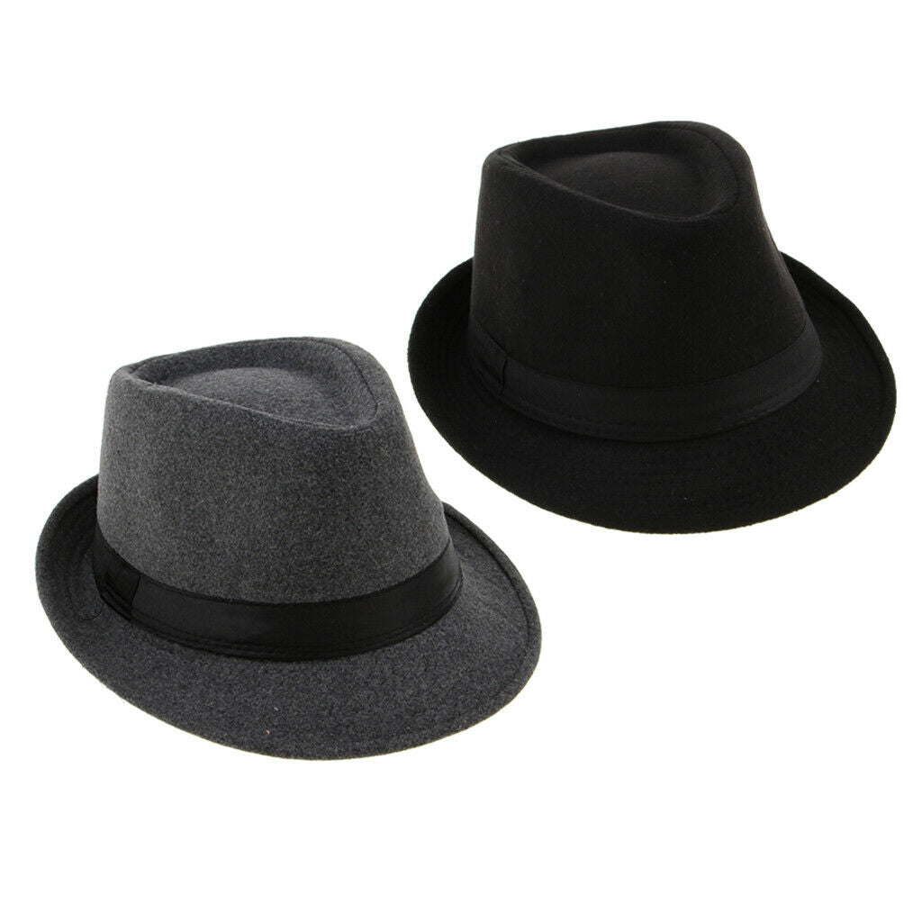 2x Retro Fedora Hat Warm Manhattan Structured Wool Trilby Jazz Panama Hat