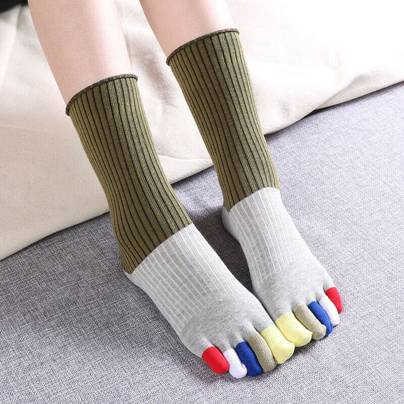 3Pair Women Girls Cotton Five Finger Toe Socks Ankle High Spliced Stocking Funny