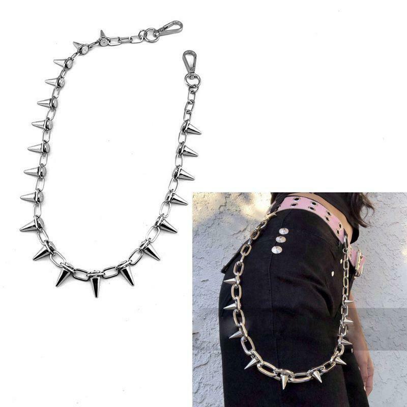 Punk Spike Jeans Pants Chain Secure Travel Wallet Chain Link Coil Leash Jewelry