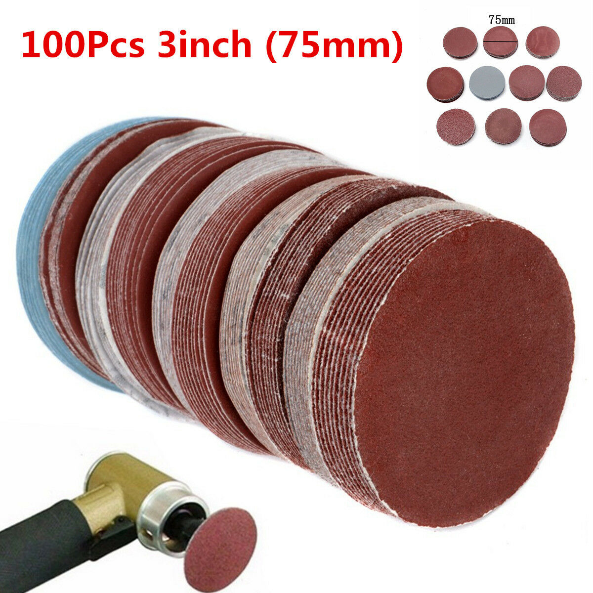 100pcs Mixed 3" Round Grit Abrasive Tools Sanding Discs Polishing Pads Sandpaper
