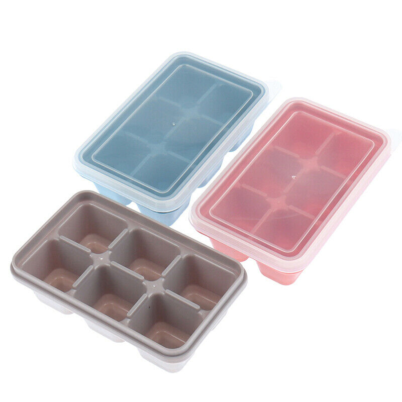 3pcs 6 Grids Food Grade Silicone Ice Tray Home with Lid DIY Ice Cube Mold.l8
