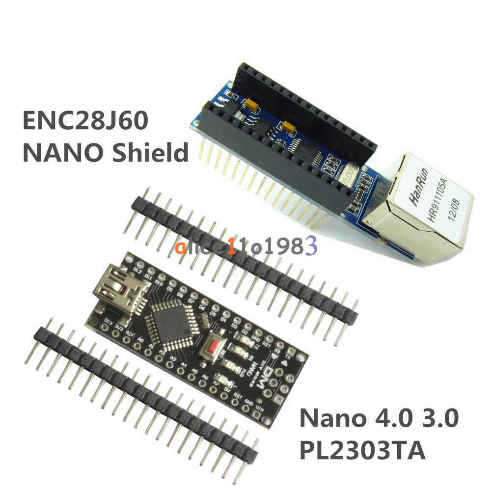 Arduino USB Nano V3.0 4.0 Atmega328P 5V Board + ENC28J60 Ethernet Shield Module