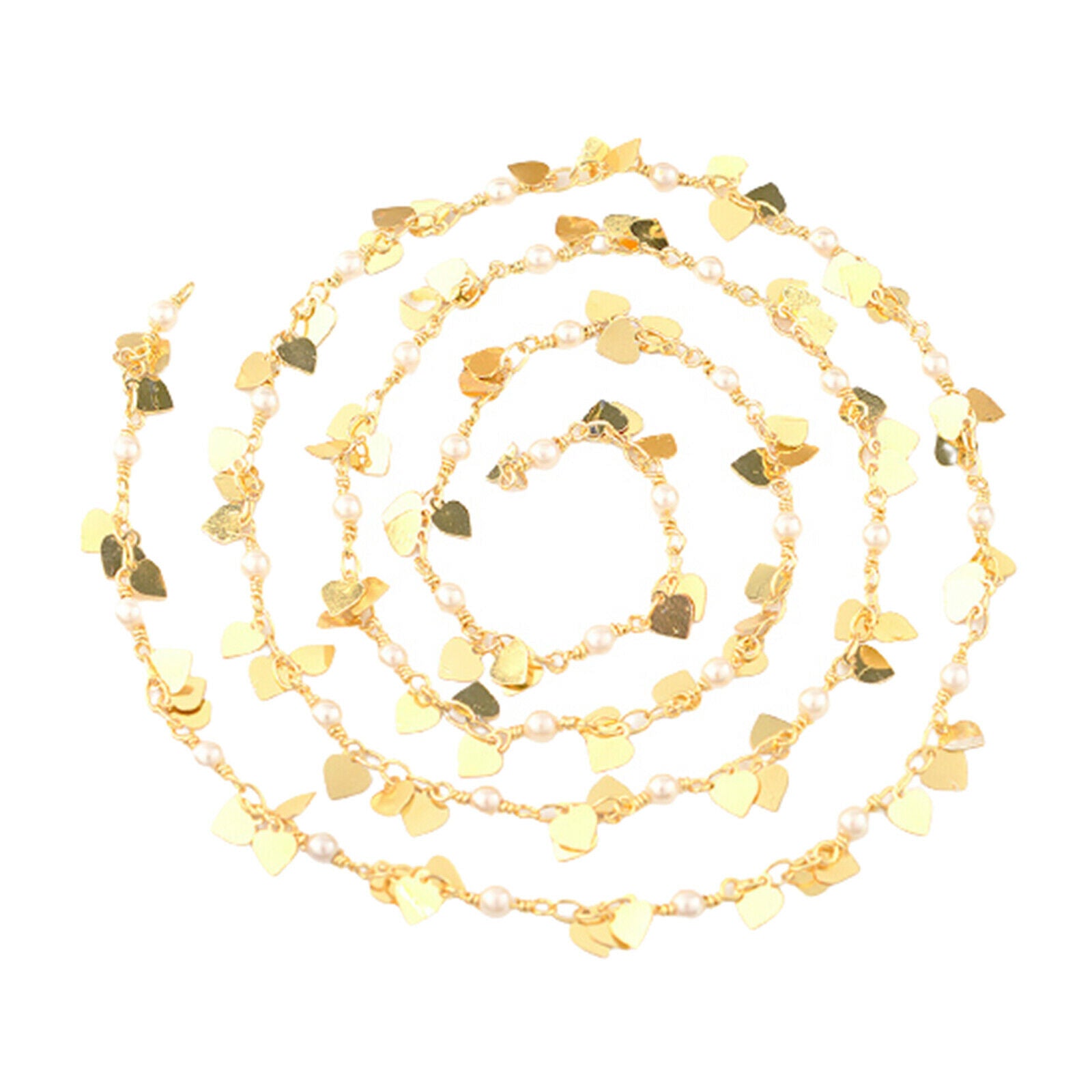 Pearls Beads Heart Charms Handmade Link Chain for