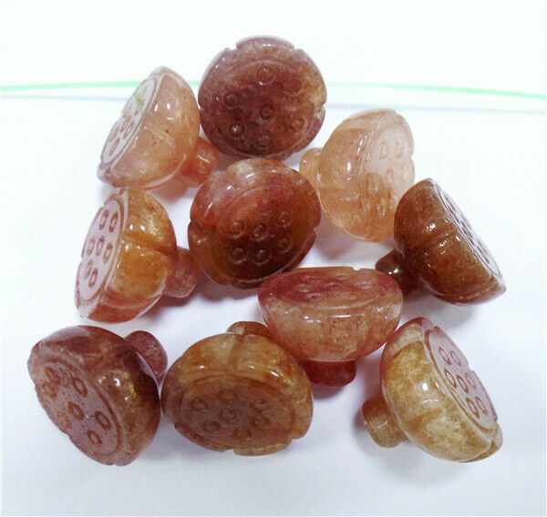10Pcs 16x12mm Red Strawberry Crystal Carved Lotus Flower Pendant Beads HH8368