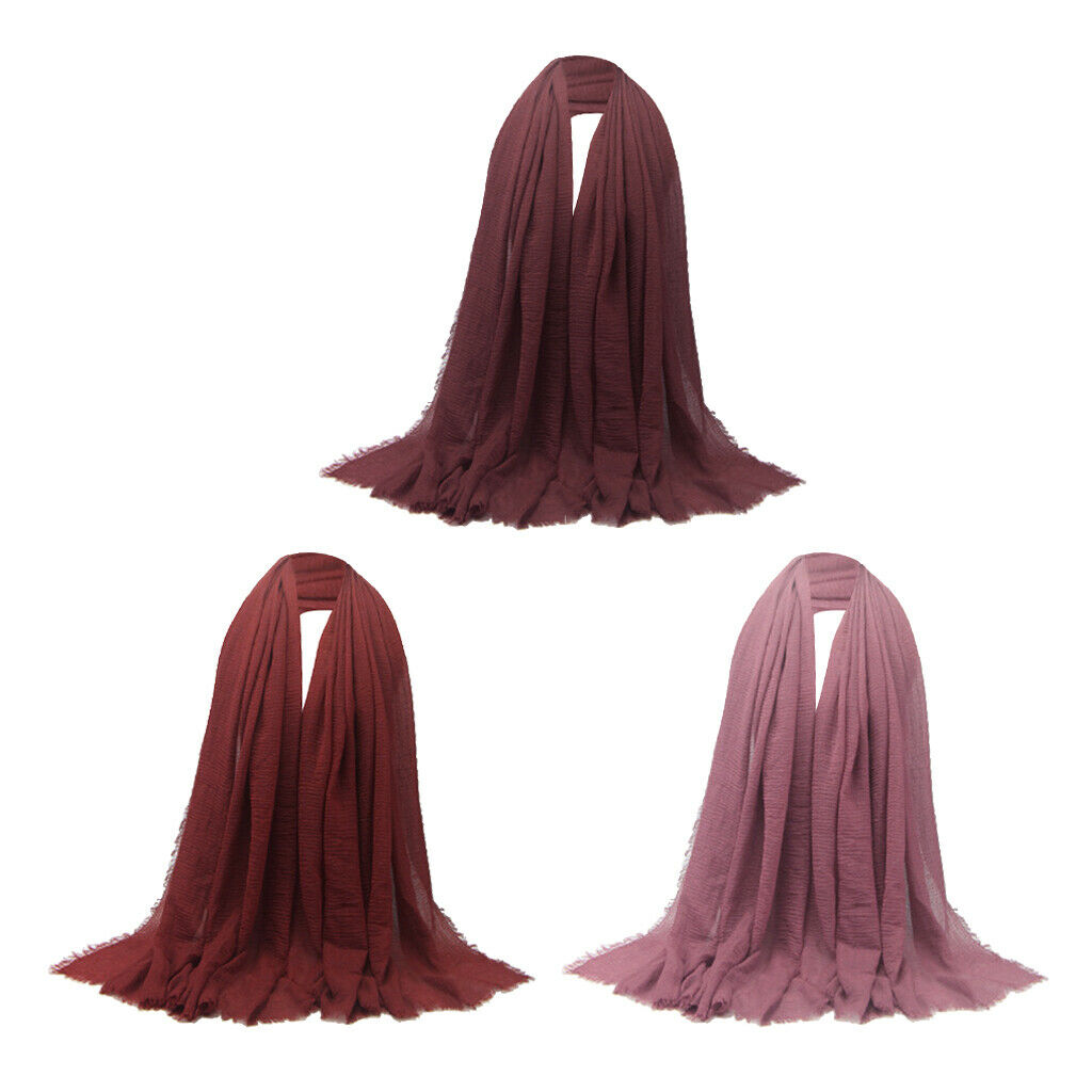 3pcs Long Scarf Plain Pleated Hijab Shawl Jewish Head Scarves Neck Wrap
