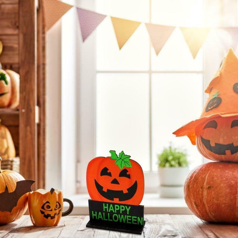 Happy Halloween Pumpkin Wooden Desktop Ornaments Creative Decor for Home Indoor