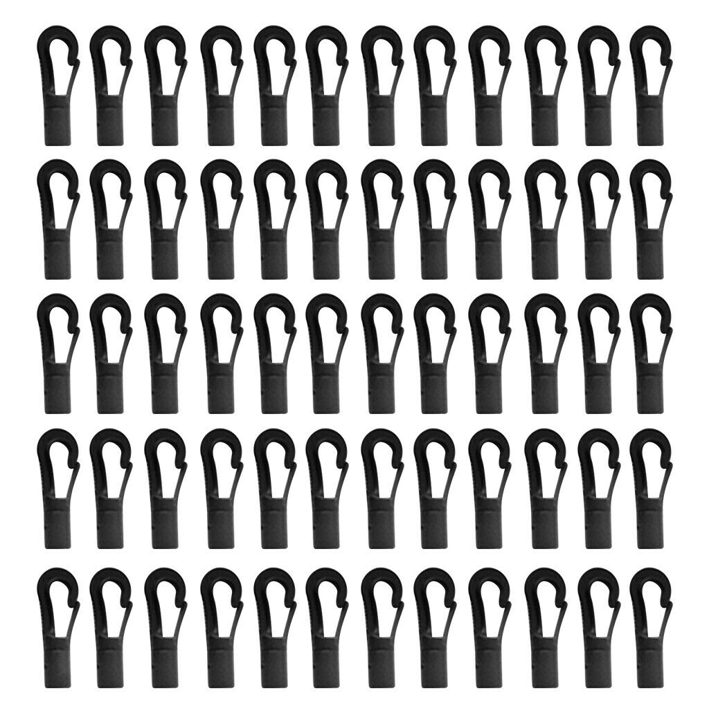 60Pcs Shock Bungee Cord Hook Karabiner Cord Black for 5mm Bungee Straps