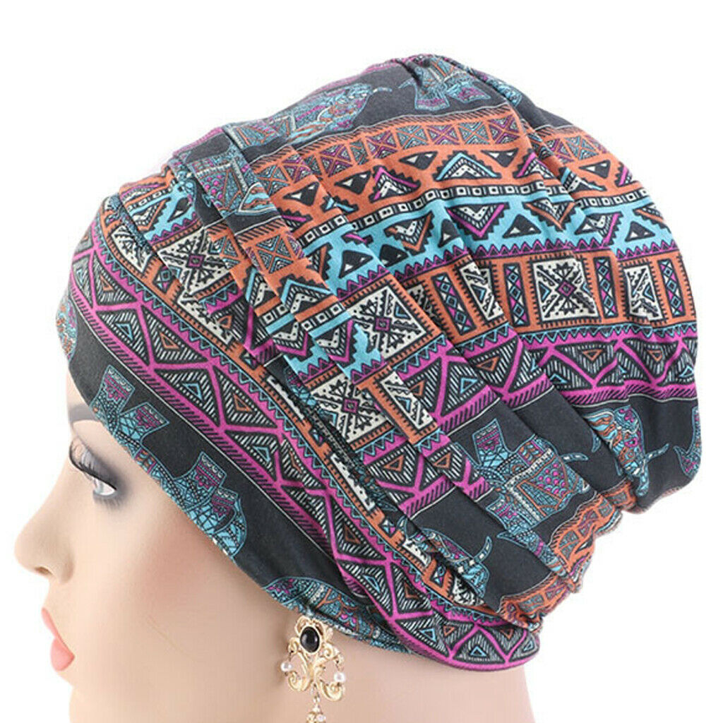 2pcs Women's Chemo Turban Beanie Bow Cotton Stretch Hats Printed Headband