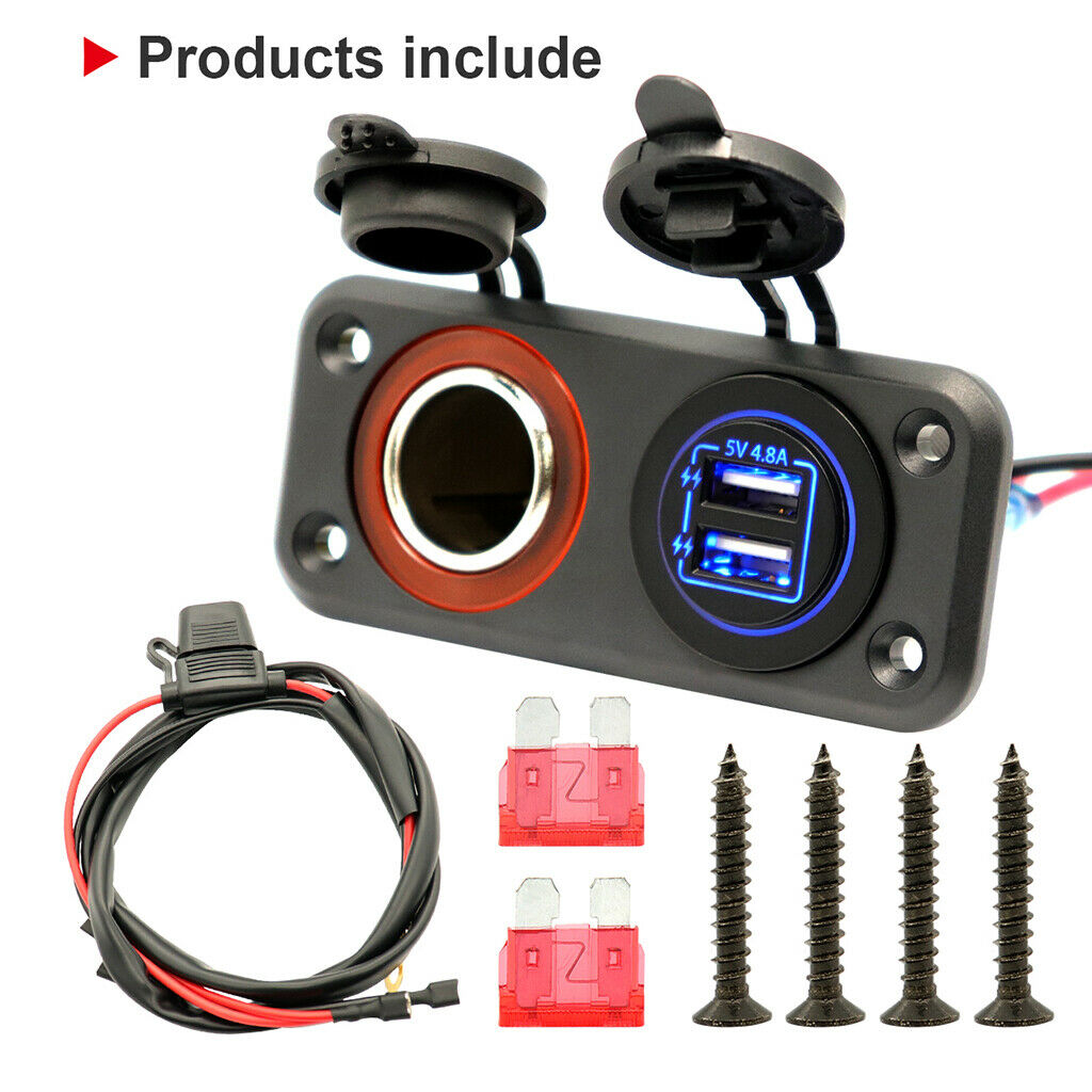 12V Boat  Lighter Socket Splitter Waterproof Dual USB Car Socket Panel