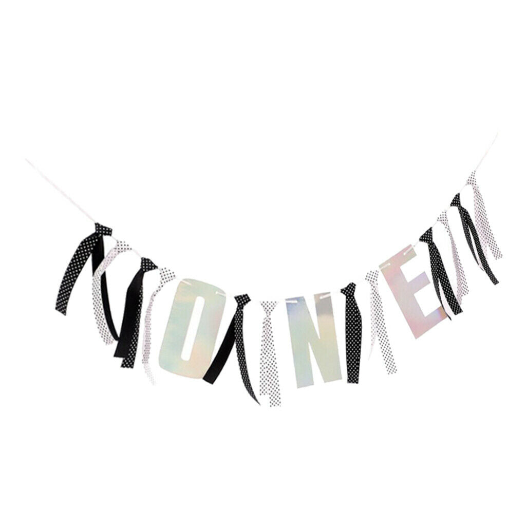 Baby One Year Highchair Banner 1st Birthday Garland  White and Black