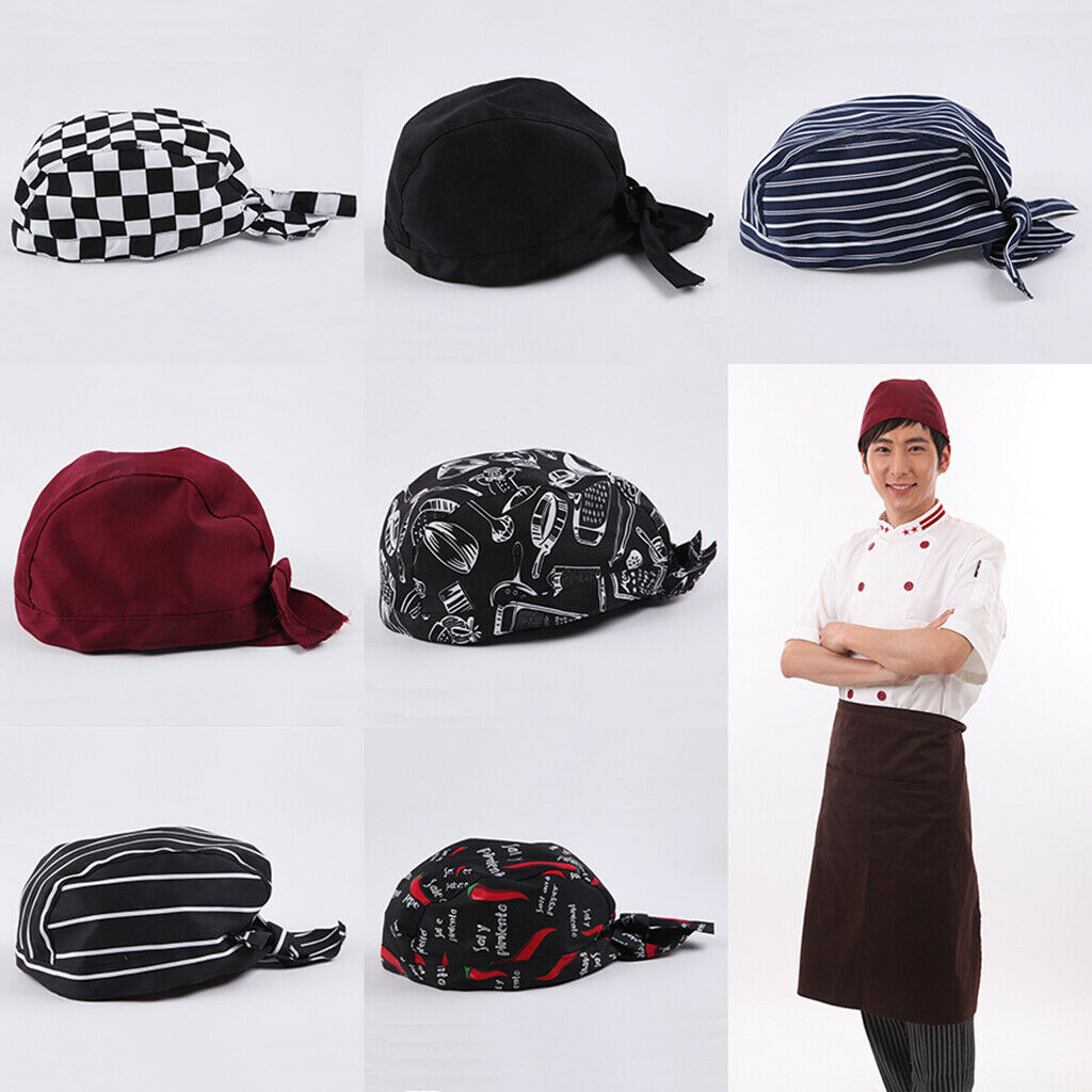 2PCS Chef Tie Back   Chef Headwrap Hat Bandana Hat for Coffee Shop