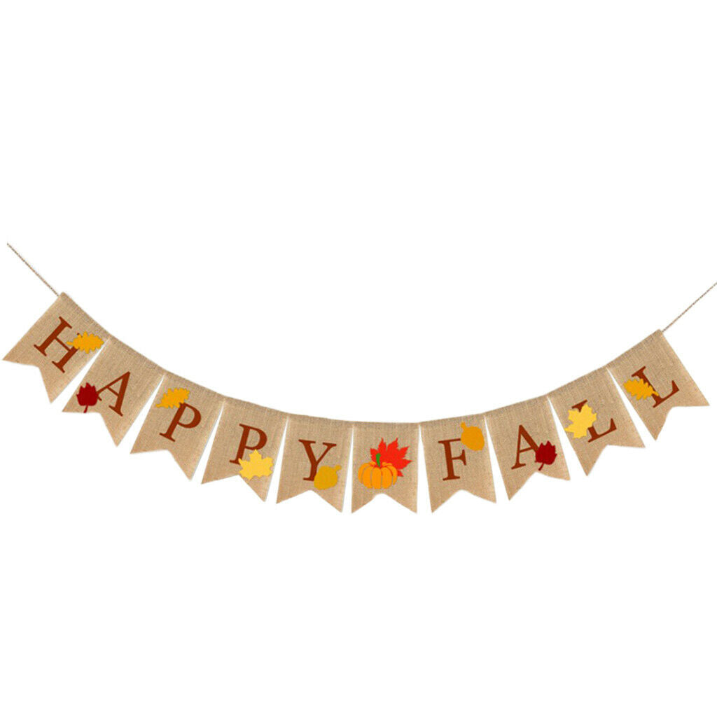Happy Fall Banner Pumpkin Bunting Flag Hanging Home Mantel Party Craft