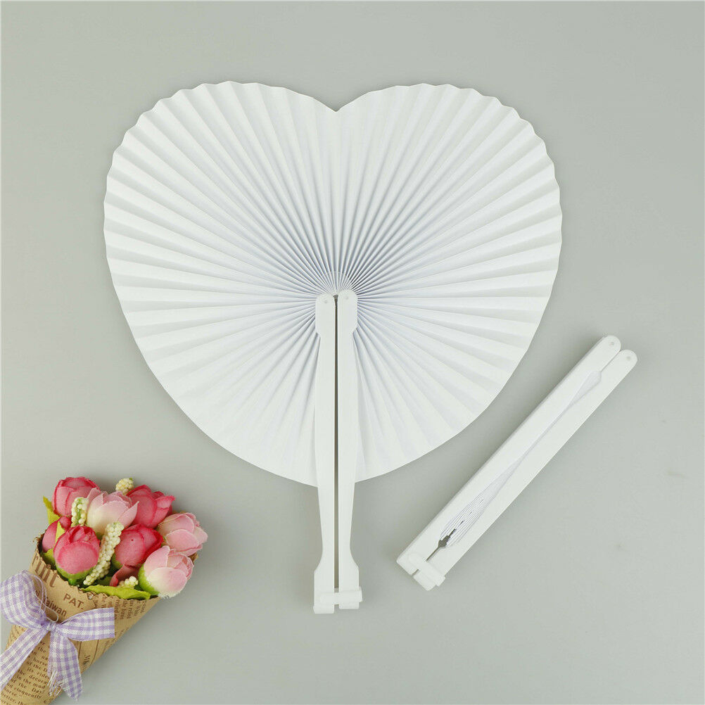 5pcs wedding white heart shaped diy painting paper fan hand held folding fans IE