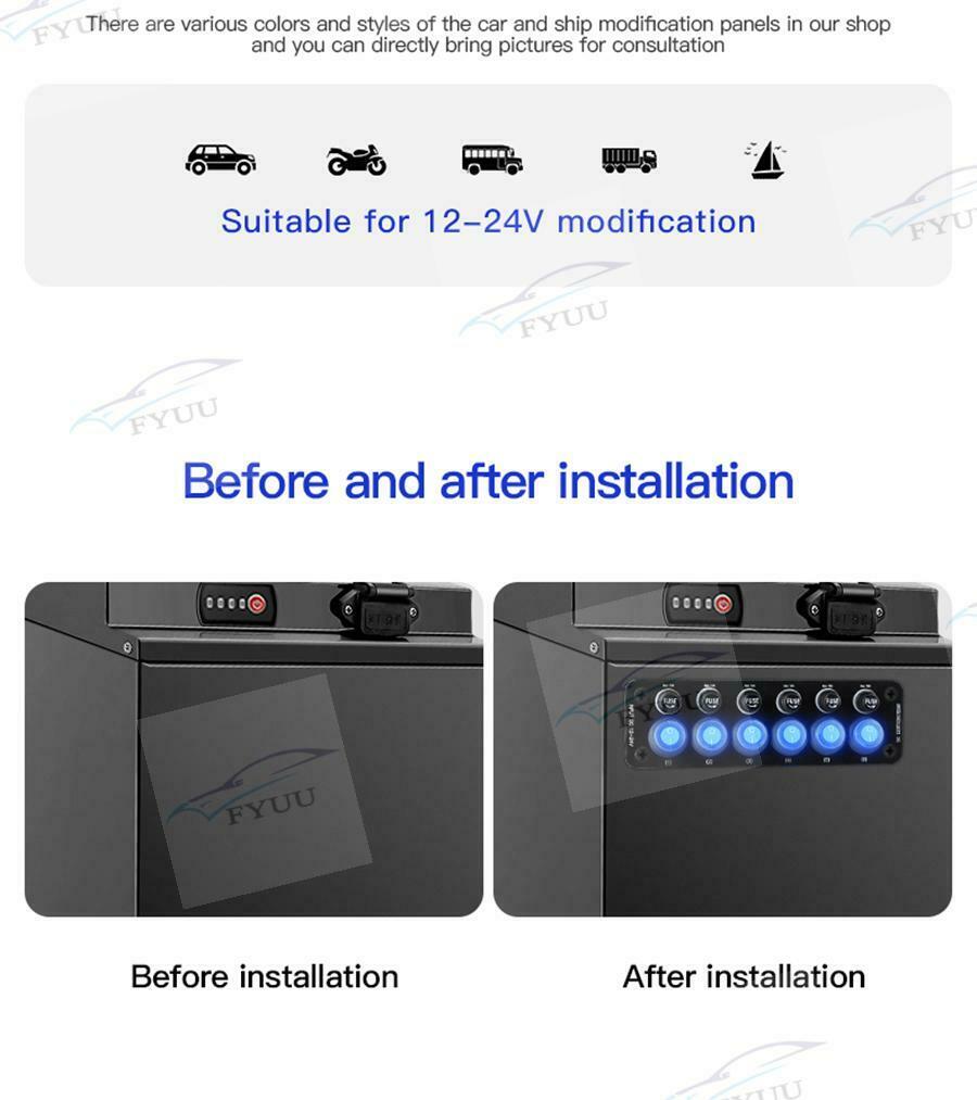 6 Gang Toggle Rocker Switch Panel On/Off For Motorhome RV Boat Marine Truck 12V