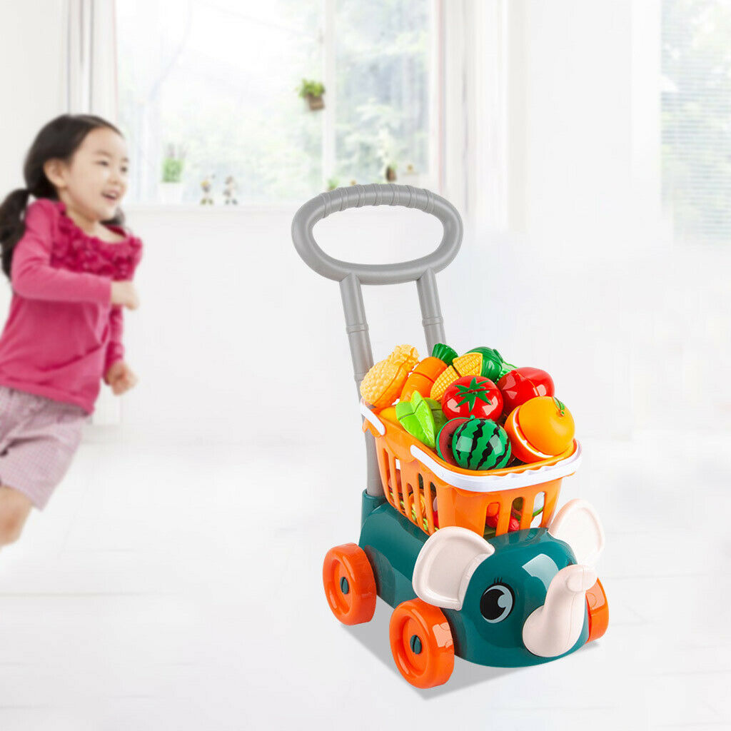 Funny Deluxe Mini Shopping Cart w/ Vegetable Fruit Playset Preschool Toys