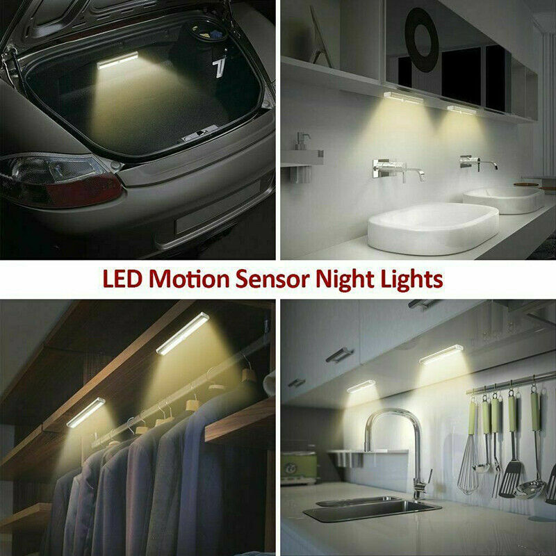 Portable Rechargeable PIR Motion Sensor 10 LED Night Light Cabinet Closet Lamp