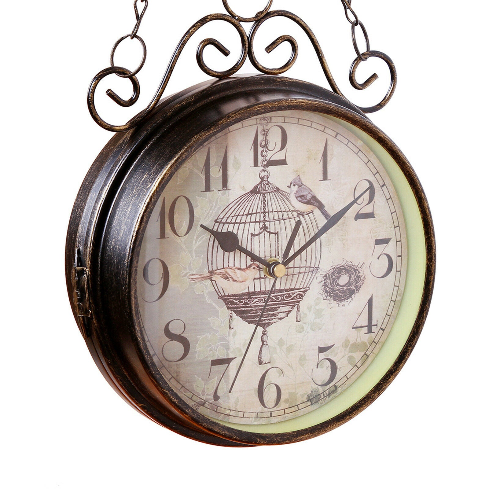 Double Sided Wall Clock Metal Decoration Retro Quiet for Garden Kitchen