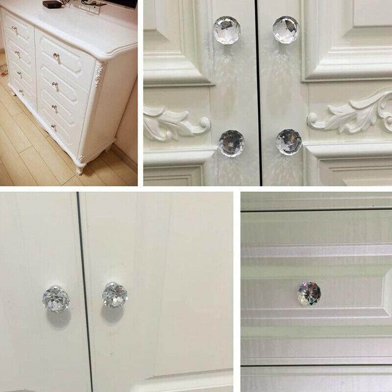 Crystal Diamond Glass Door Knobs Cupboard Drawer Furniture Handle Cabinet HN US