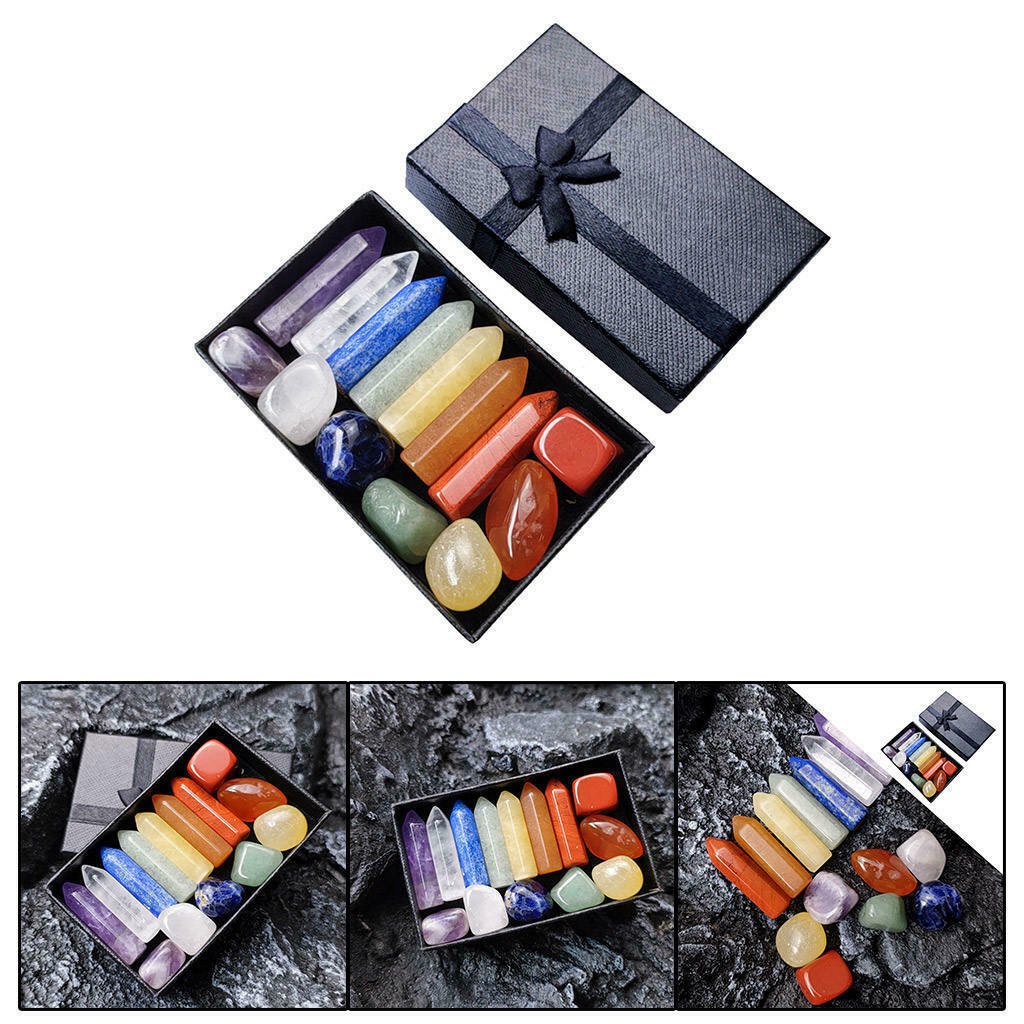 Crystals and Stones with Display Box Home Gemstones Specimens Collection -